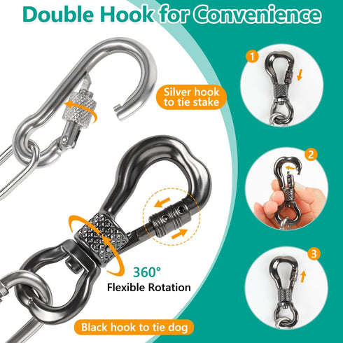 Tresbro Heavy Duty Dog Chains, 30FT Stainless Steel Tie Out Cable with Swivel Hook for Large Medium Dogs