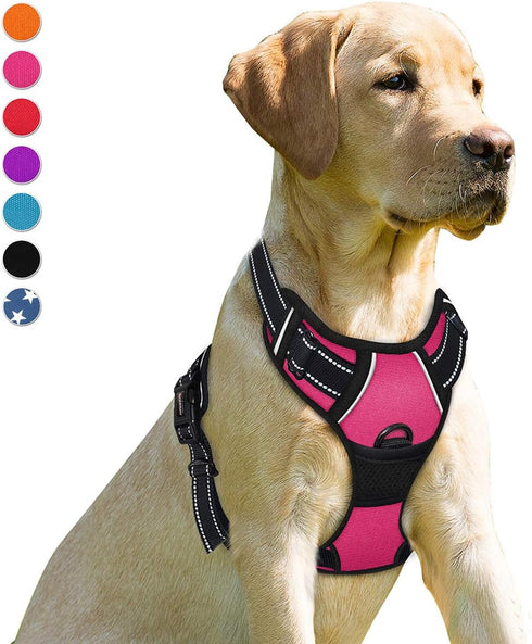 BARKBAY No Pull Dog Harness, Heavy Duty Reflective Front Clip with Easy Control Handle for Large Dogs (Pink, L)