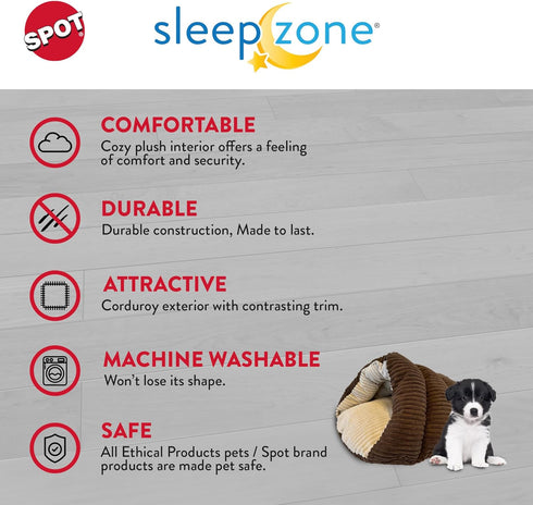 SPOT Sleep Zone Cuddle Cave - Durable, Comfortable Cat Cave Bed for Indoor Cats & Mini Dogs, Washable, Corduroy Brown,