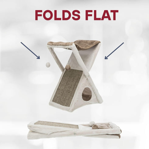 Hammock, TRIXIE Miguel Fold and Store Cat Indoor Cat Furniture with Dangling Toys, Scratching Pad, and Cave