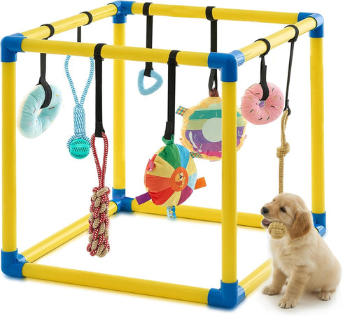Soulchen Puppy Play Gym with 8 Hanging Toys, Small Dogs Enrichment Interactive