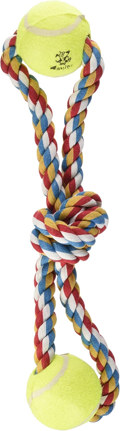 Zanies 15" Dog Toys, Figure-8 Rope and Tennis Ball, Includes 2 Tennis Balls