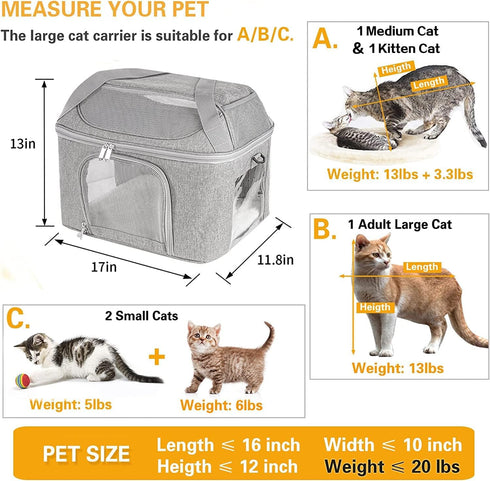 Backpack 20 lbs, Large Cat Carrier Soft Side Pet Carrier for Kitten Puppy Collapsible Travel Small Dog Carrier TSA