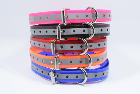 27 ½” X ¾” Replacement Dog Collar Strap Band w/Double Buckle Loop - All Brands Pet Training Bark, Shock, e-Collars and Fences. Wide Variety of Bold Standard Colors and Reflective Choices.