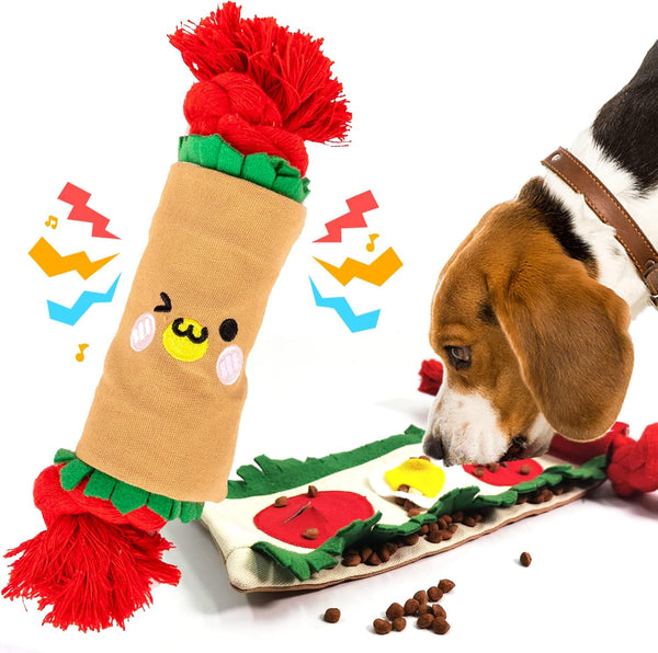 Dog Puzzle Snuffle Mat Toys, Squeaky Crinkle Treat Dispensing Tug Toy for Small Medium Large Dogs, Slow Feeder for