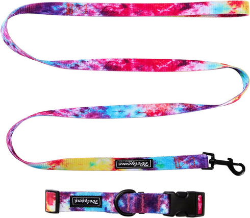 Tie Dye Dog Collar Pet Funny Dog Leash Set for Small Medium Large Dogs Tie Dye Collars (S(9.8'' - 12''))
