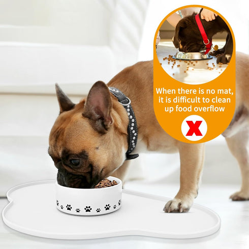 Ptlom Pet Placemat for Dogs and Cats, Non-Slip Waterproof Feeding Mat, Suitable for Small, Medium & Large Pets, White
