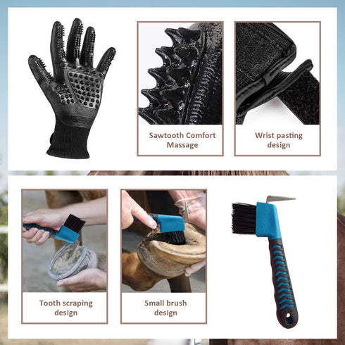 La La Pet 11Pcs Set Grooming Kit with Bag - Brush for Horse Cleaning, Care and Tack Room Supplies