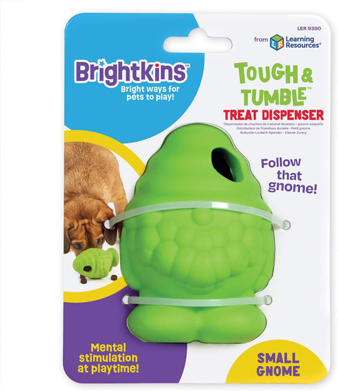 Brightkins Tough & Tumble Treat Dispenser - Small Gnome Interactive Dog Puzzle Toys for All Breeds