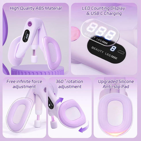 0-70lb 360Hip Upgraded Purple Inner Thigh Exerciser with LED Display, Adjustable Inner Thigh Exerciser, Pelvic Floor
