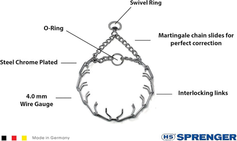 Herm Sprenger Ultra-Plus Chrome Plated Steel Prong Dog Training Collar, No-Pull, Made in Germany (4mm x 25in Large)