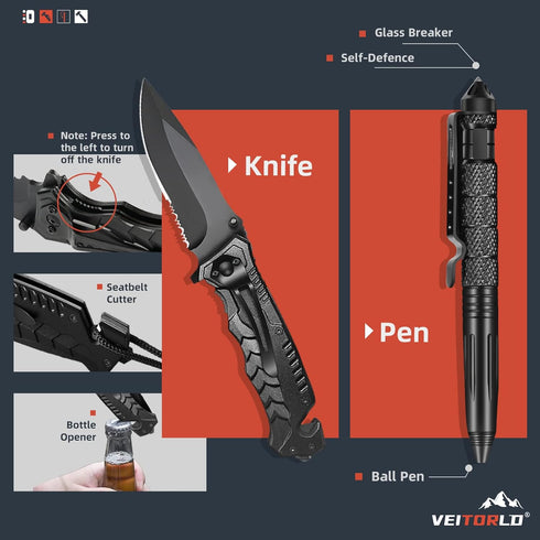 VEITORLD Gifts for Men Dad Him Christmas, 12 in 1 Survival Gear and Equipment Kits, Unique Fishing Hunting Gift