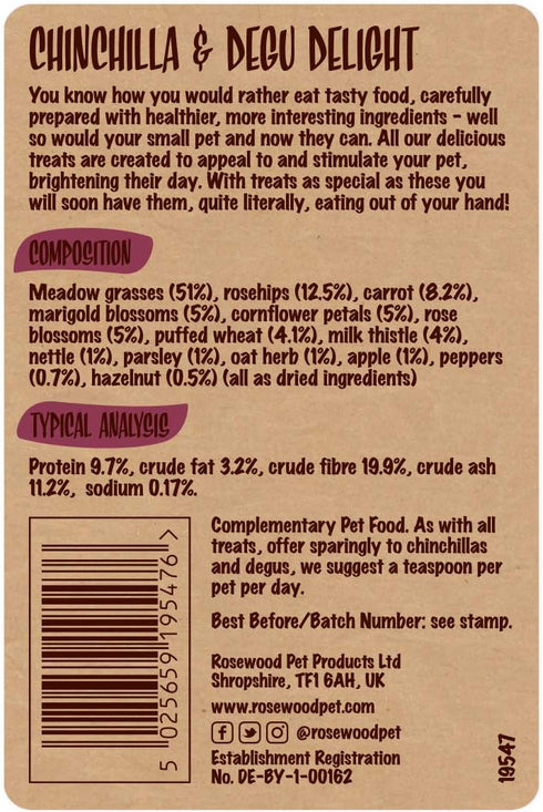 Rosewood Naturals Chinchilla & Degu Delight, Small Animal Treats, 150g