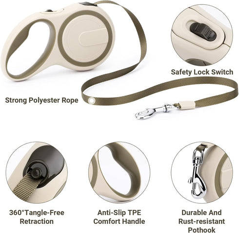 Segarty 16ft Retractable Leash for Small Dogs, Heavy Duty Walking Leash up to 44lb, Khaki