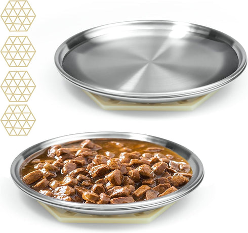 Stainless Steel Flat Style Cat Dishes for Food and Water, 4 Sets for Small Pets