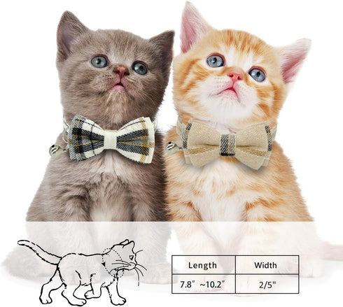 KUDES 2 Pack Cat Collars Set, Breakaway Cat Collar with Cute Bow Tie and Bell, Adjustable for Kitten and Puppies
