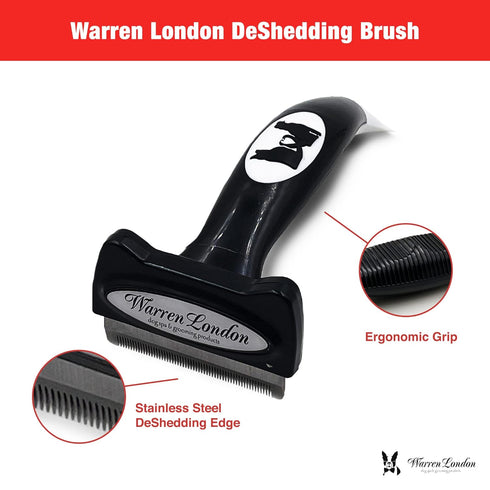 Deshedding Dog Brush by Warren London | Stainless Steel Deshedding Tool for Short Hair - Medium Dogs