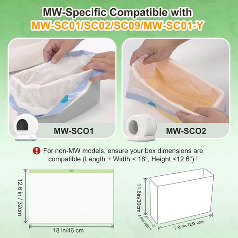80 Count MW-SC01/SC02/SC09/ SC01-Y,Thick Bags,18" 12.6" Cat Litter Box Liners, Compatible with Meo Want Heavy Duty