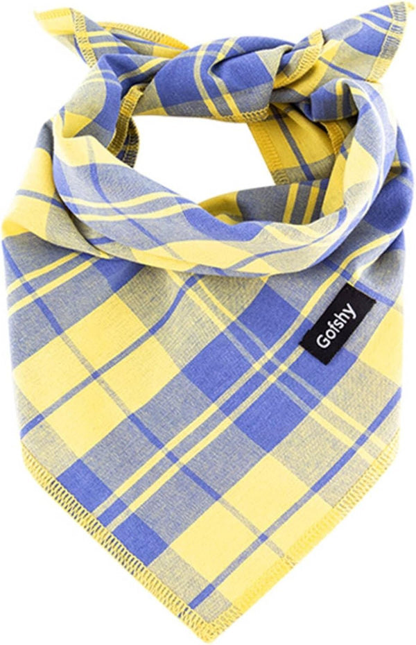 Summer Dog Bandana Small-Dog Scarf Vibrant Color Yellow Blue Plaid Printing Adjustable