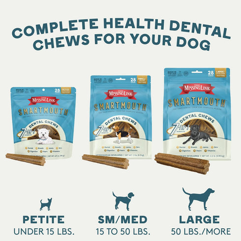 The Missing Link Smartmouth Vet Developed Dental Chew Treats, 28 Ct, 7-in-1 Benefits for Petite/XS Dogs