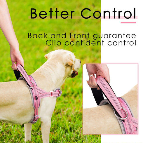 ADVENTUREMORE No Pull Dog Harness for Large Dogs, Reflective Breathable Vest with Easy Control Front Clip, Pink