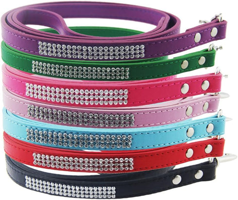 Scicalife PU Leather Dog Leash, Colorful Walking Leash with Sparkly Studded Rhinestone for Cats or Dogs (Black)