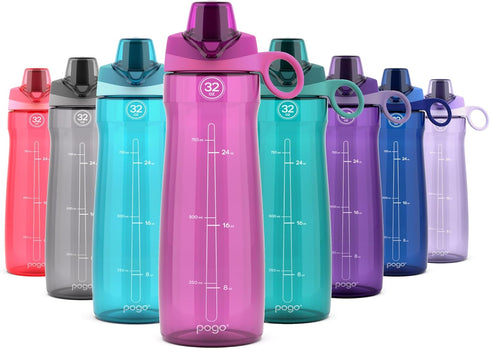 Pogo Plastic Water Bottle with Chug Lid and Carry Handle - Reusable, BPA Free, 18oz, 32oz, 40oz, 64oz