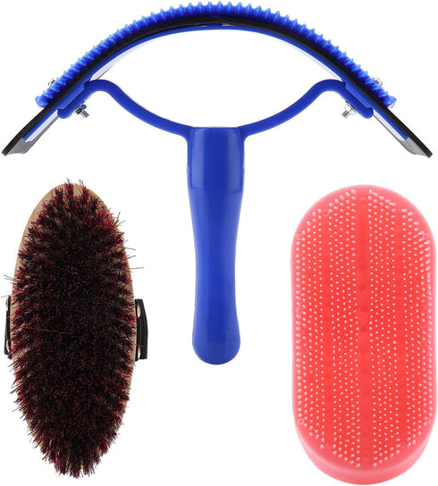 Occupiedpet 10Pcs Set Horse Grooming Kit, Complete Equine Care Tool with Wood and Silicone Brushes, Hoof Pick and Curry