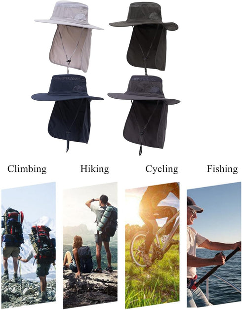 UV 50+ Sun Protection Hat for Men & Women, Wide Brim Bucket Hat for Outdoor Sports, Fishing Hat with Neck Flap