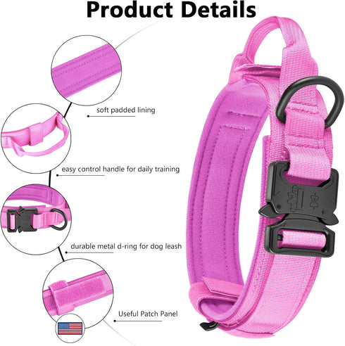 DAGANXI Tactical Dog Collar, Adjustable Military Nylon Collar with Control Handle, Heavy Metal Buckle for Medium Large