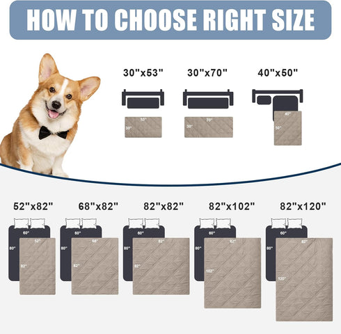 smiry Waterproof Dog Blanket, Reversible Bed Cover, Soft Couch Cover for Dogs, Washable Furniture Protector (30"x53",
