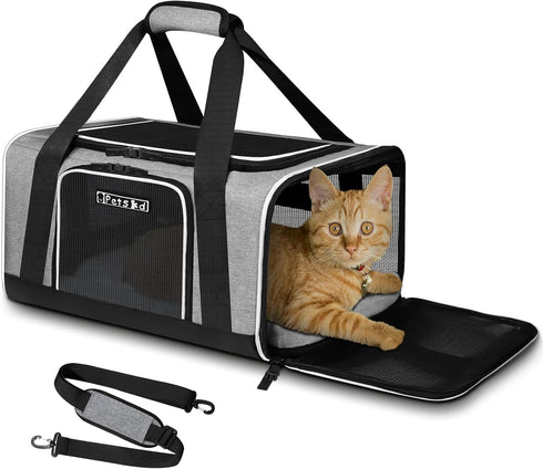 Petskd Pet Carrier 17x11x9.5, Alaska Airline Approved Travel Bag for Small Cats and Dogs, Grey