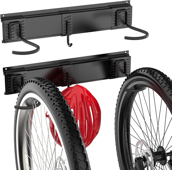 Ultrawall Bike Rack, Garage Wall Mount for 2 Bicycles and 1 Helmet, Heavy Duty Storage Holds Up to 100lbs