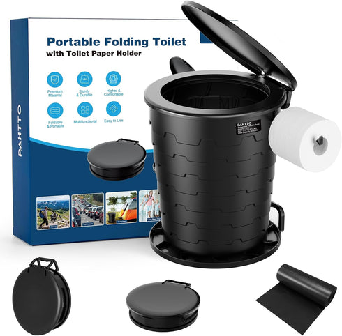 2nd Camp Toilet for Adults, Upgraded Generation, Retractable Portable Camping Toilet with Paper Holder & Lid, Porta