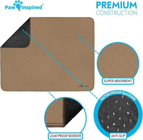 (48x60 Inch, Pack 1) Paw Inspired Washable Pee Pads for Dogs, Leakproof, Non-Slip Reusable Puppy Pads for Potty