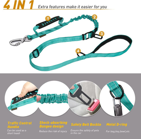Reflective Heavy Duty Dog Leash with Car Seat Belt and Padded Handle, Tactical No Pull Leash for Large Medium Dogs,