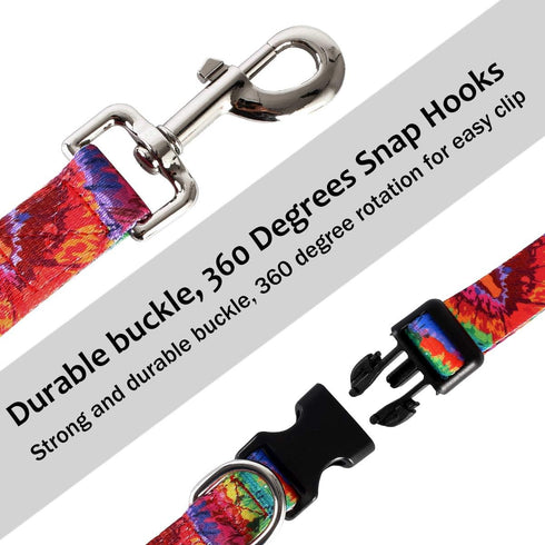 Dog Collar Pet Funny Rainbow Adjustable Collars with Tie Dye Leash - Multicolor Set for Small Medium Large Dogs