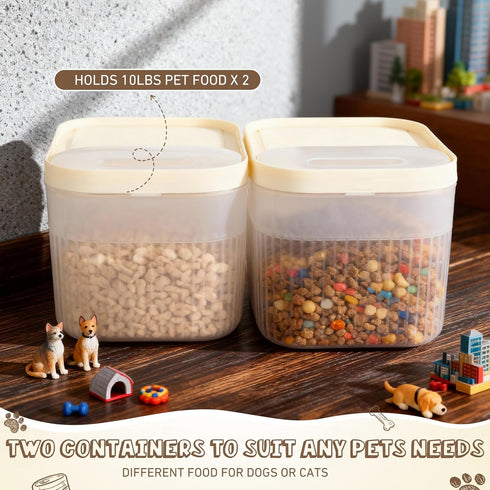 Acellegic 2 Pack 10 Lbs 2 Airtight Dog Food Storage Container Pet Dog Cat Food Storage Bin with Measuring and Scoops