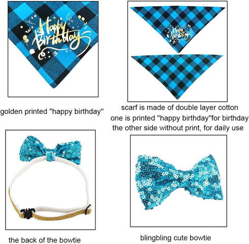 ADOGGYGO Dog Birthday Boy Bandana – Puppy 1st Birthday Party Supplies, Pet Party Hat Scarf Bowtie Banner Set for Small