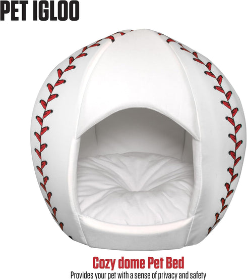 Maccabi Art Baseball Dog Bed, 16x18x16 Igloo Design, Sports Themed for Small Dogs, Puppies, and Cats