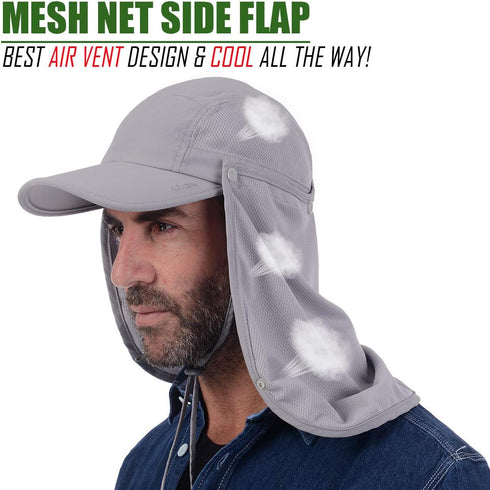 USHAKE Fishing Hat Sun Cap Baseball Cap with Face Neck Cover Flap