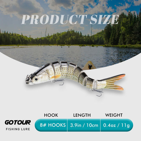 GOTOUR Fishing Lures for Freshwater or Saltwater, Lifelike Jointed Swimbait for Bass, Pike, Panfish, Walleye