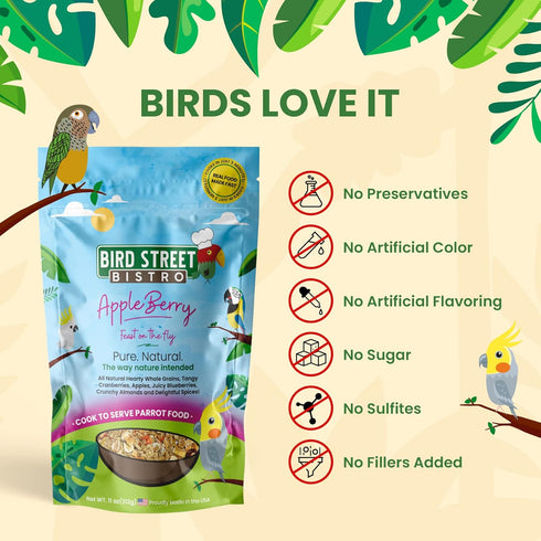 3 Pack 3-15 Bird Street Bistro Cockatiel Food Sample - Cooks in min w/Natural Whole Grains - Healthy Non-GMO Fruits
