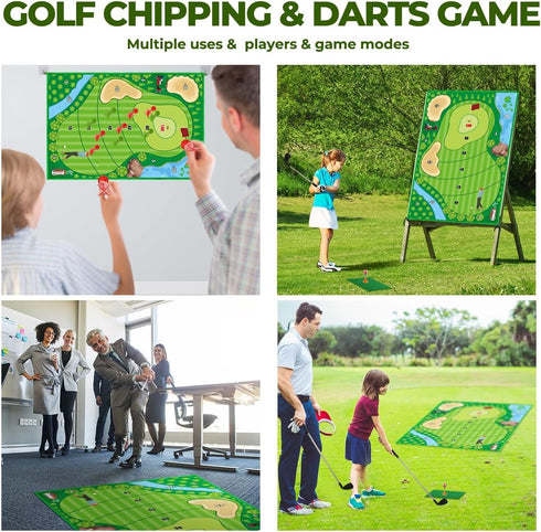 Golf Chipping Game Mat Set for Indoor Outdoor Practice, Stick Chip Golf Games for Family (70.1x47.2in)