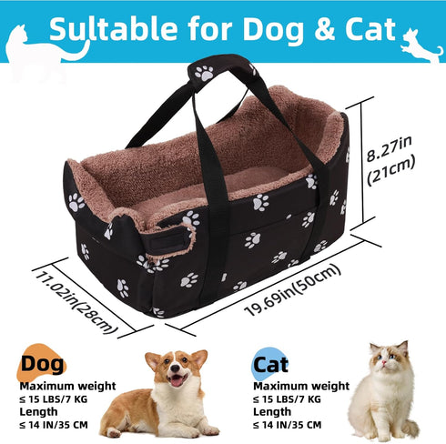 FADEYJ Center Console Dog Car Seat, Pete Console Car Seat for Cats Dogs Middle (Black)