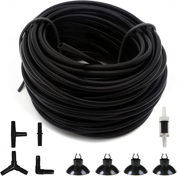 ALEGI 100 Feet 3/16 Inch Standard Aquarium Silicone Airline Tubing with Check Valves and Connectors