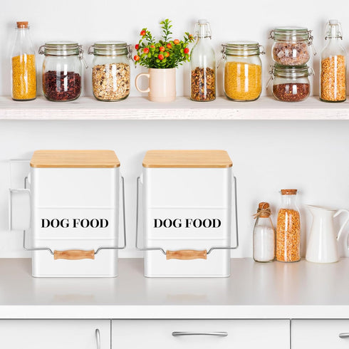 2 10-14 Lbs (50 Counter(White) Tioncy Pcs Metal Dog Food Storage Containers Total Cup) Capacity, Airtight Pet Food