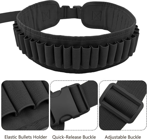 Professional Waterproof Shotshell Holder, 30 Rounds Nylon Belt Case for Shotgun Ammo, Adjustable Shoulder Bandolier