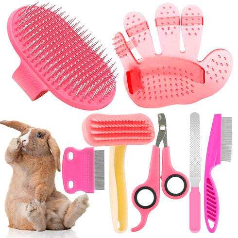 KALAMANDA Rabbit Grooming Kit, Rabbit Brush for Shedding with Bunny Nail Clipper, Rabbit