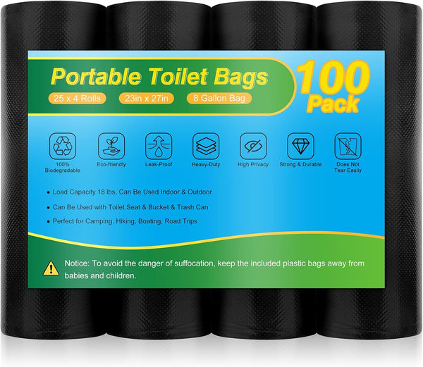 Portable Toilet Bags - 8 Gallon Camping Toilet Bags, Biodegradable Travel Potty